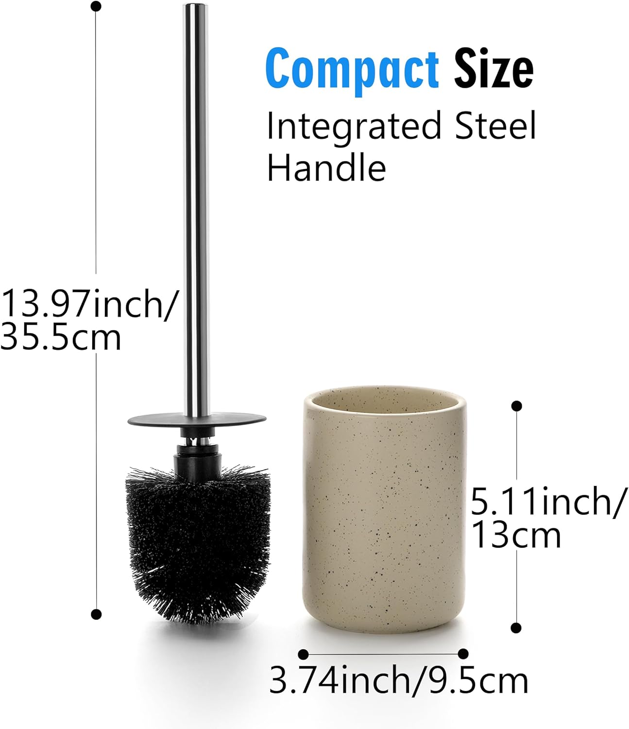 Ceramic Toilet Brush & Holder Set - Freestanding Deep-Cleaning Toilet Bowl Cleaner Brush, Stainless
