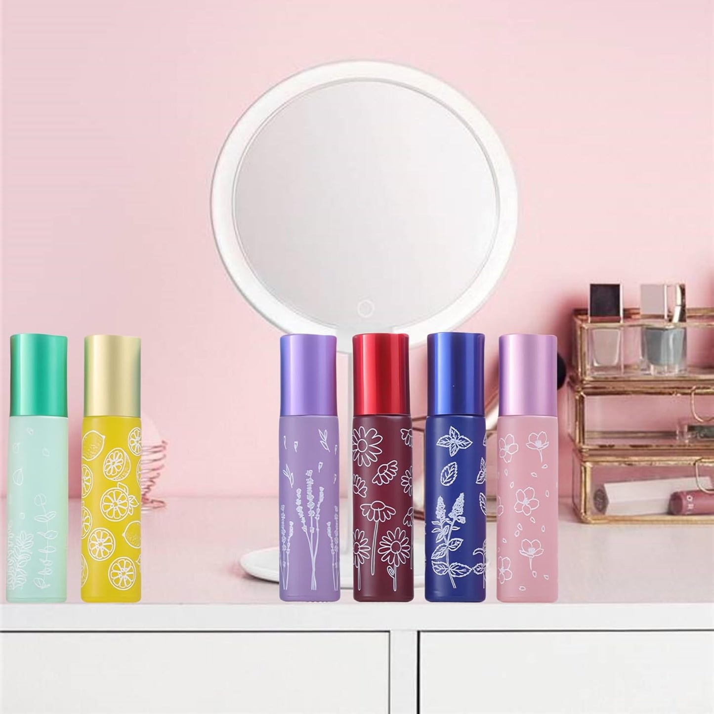 10 Pcs Purple Glass Essential Oil Roller Bottles, 10ml Refillable Roll-on Bottles with Stainless