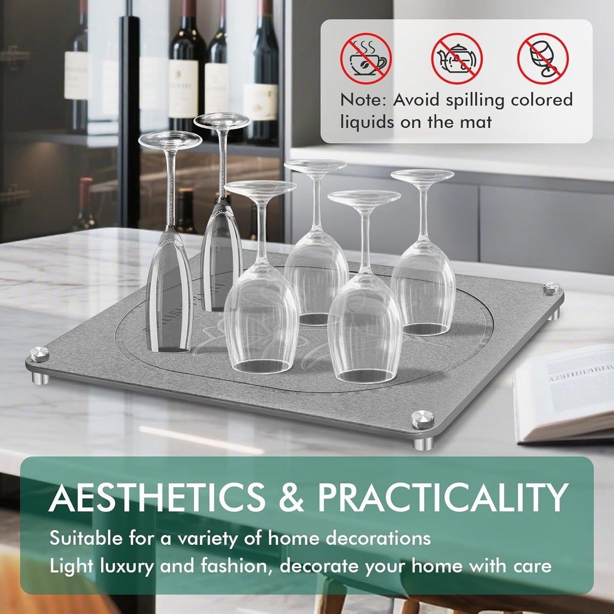 Stone Drying Mat For Kitchen Counter Superb Absorbent Diatomaceous Earth Mats with Non-Slip Feet