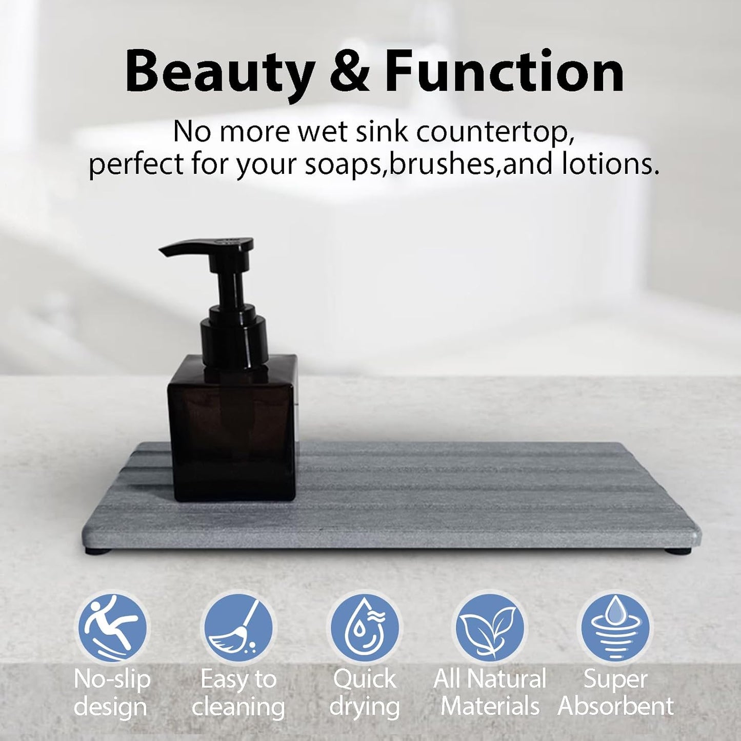 Diatomite Soap Dish, Water Absorbing Stone Tray, Kitchen Sink Organizer, Fast Drying Counter Holder