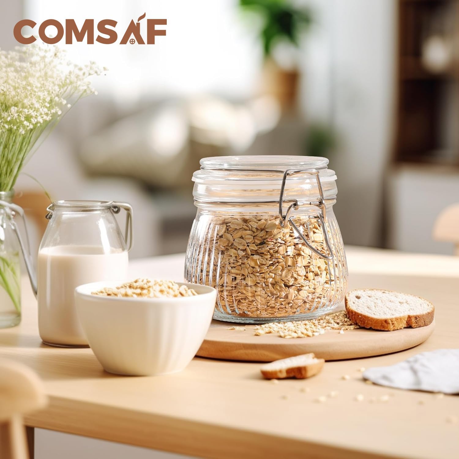 ComSaf Airtight Glass jar with lid 17oz, Glass Storage Containers with Lids, Small Canister, Mason