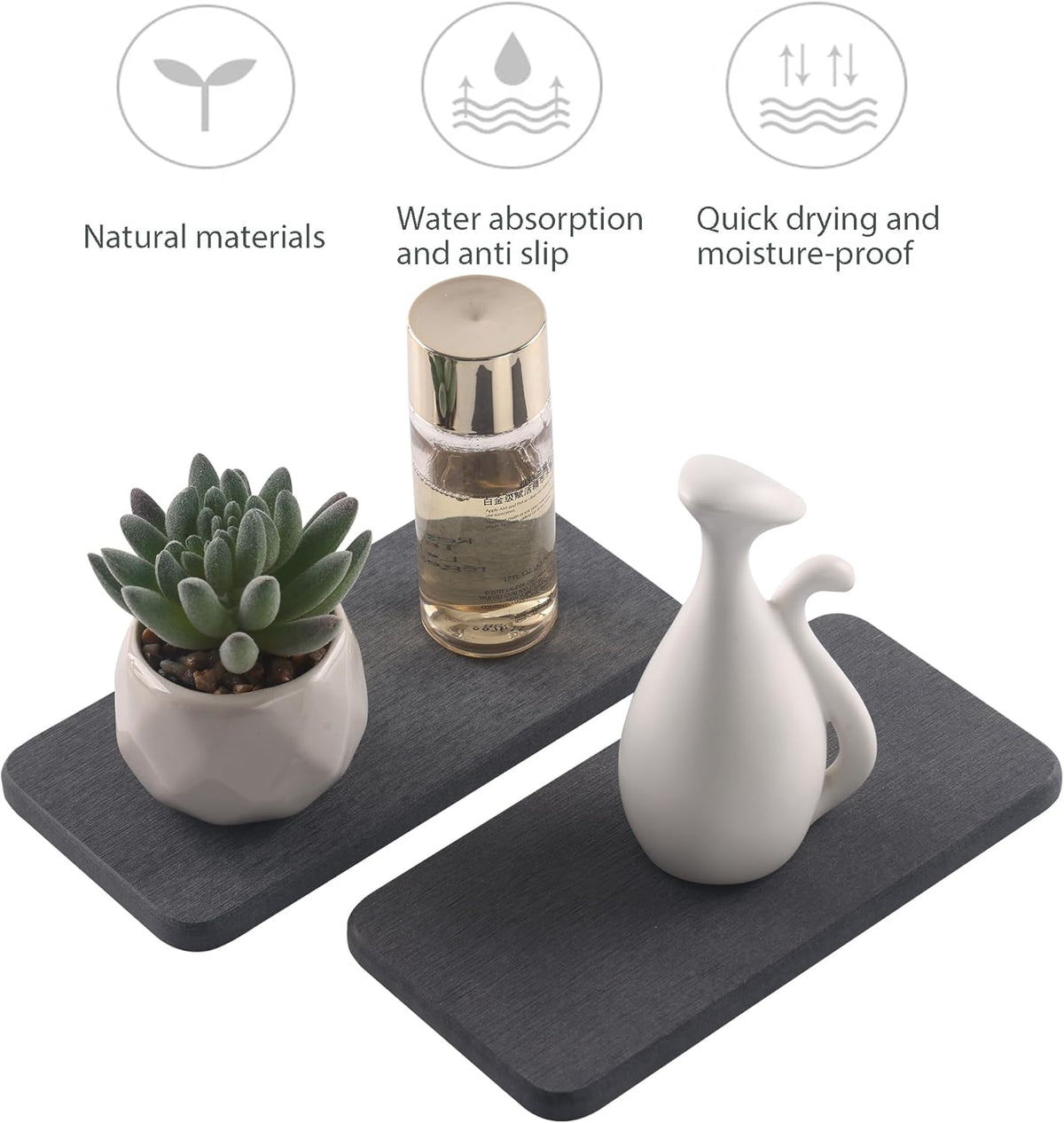 2 Pcs Water Absorbing Stone Trays, Kitchen/Bathroom Sink Soap Dish, Diatomite Tray Used for Hand
