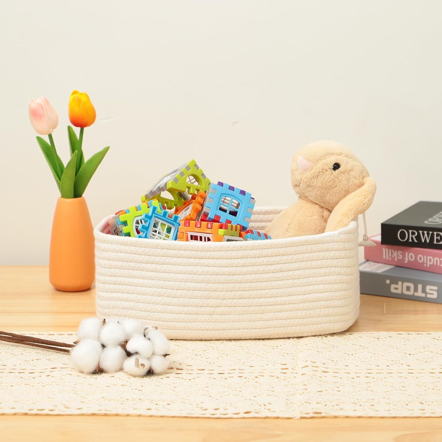 Small Storage Baskets for Organizing | Closet Organizer Bins | Shelf Toy Basket | Woven Rope