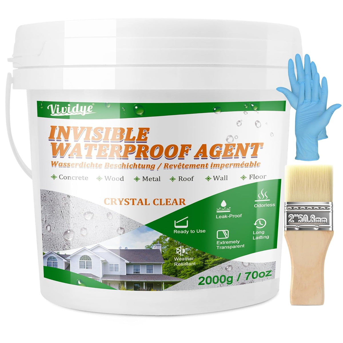 Waterproof Sealant 70oz, Transparent Waterproof Coating for Roof, Floor, Window, Bathroom