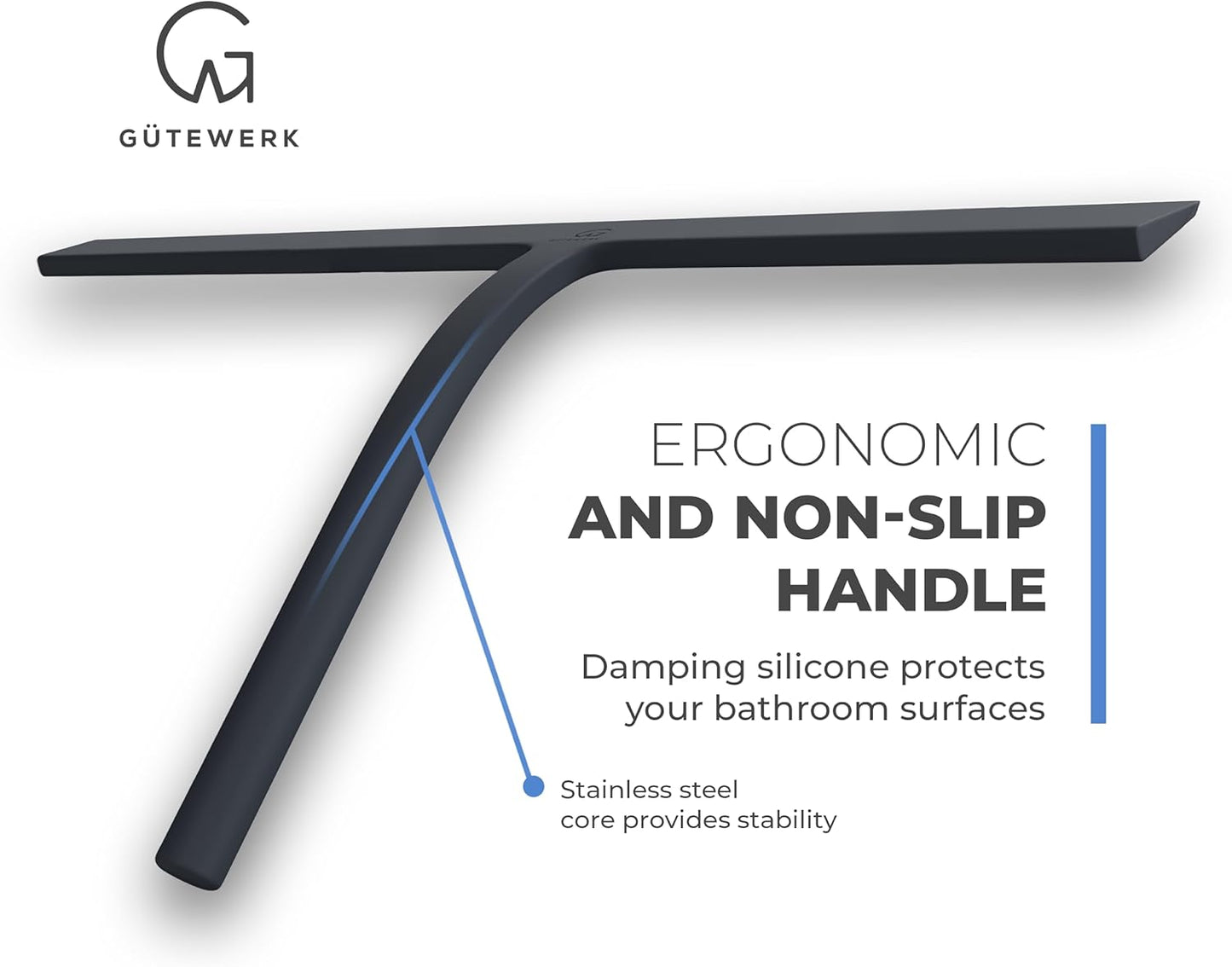 GÜTEWERK Shower Squeegee for Glass Doors, Silicone Window Squeegee, Bathroom and Glass Cleaning