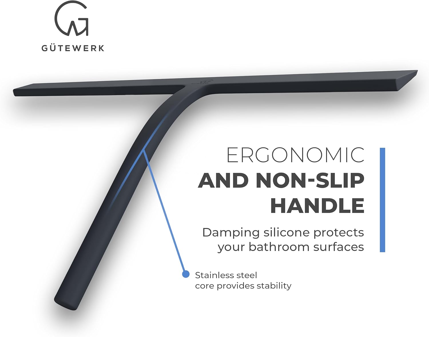 GÜTEWERK Shower Squeegee for Glass Doors, Silicone Window Squeegee, Bathroom and Glass Cleaning