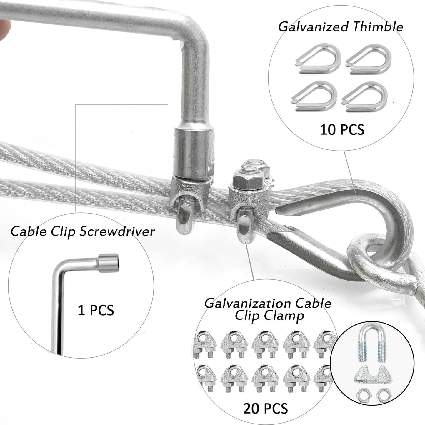 1/8" Wire Rope Kit, 100 Ft PVC Coated Steel Cable Guide Wire Tensioner Strainer Kit w/ 7×7 Strand