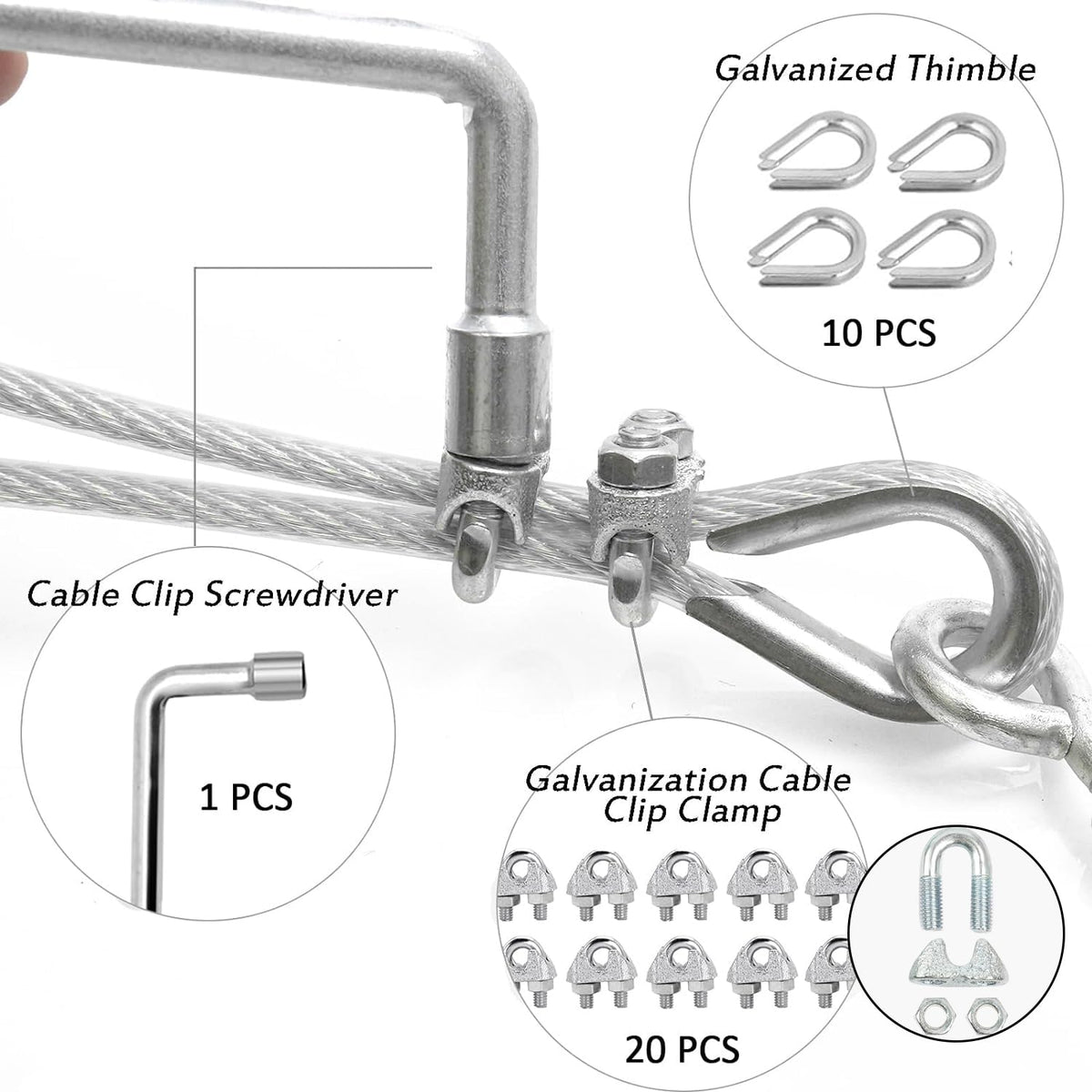 1/8" Wire Rope Kit, 100 Ft PVC Coated Steel Cable Guide Wire Tensioner Strainer Kit w/ 7×7 Strand