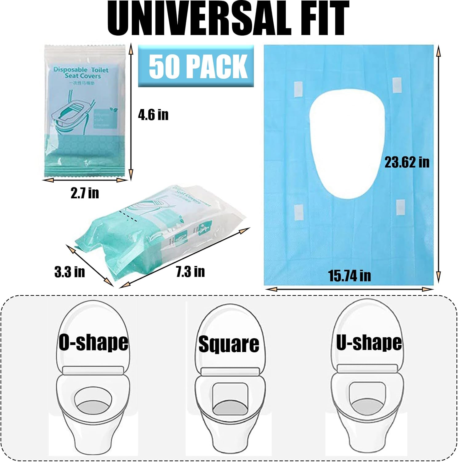 50 Pack Toilet Seat Covers Disposable 16x24 Inch XL Portable Toilet Liners Travel Seat Cover for
