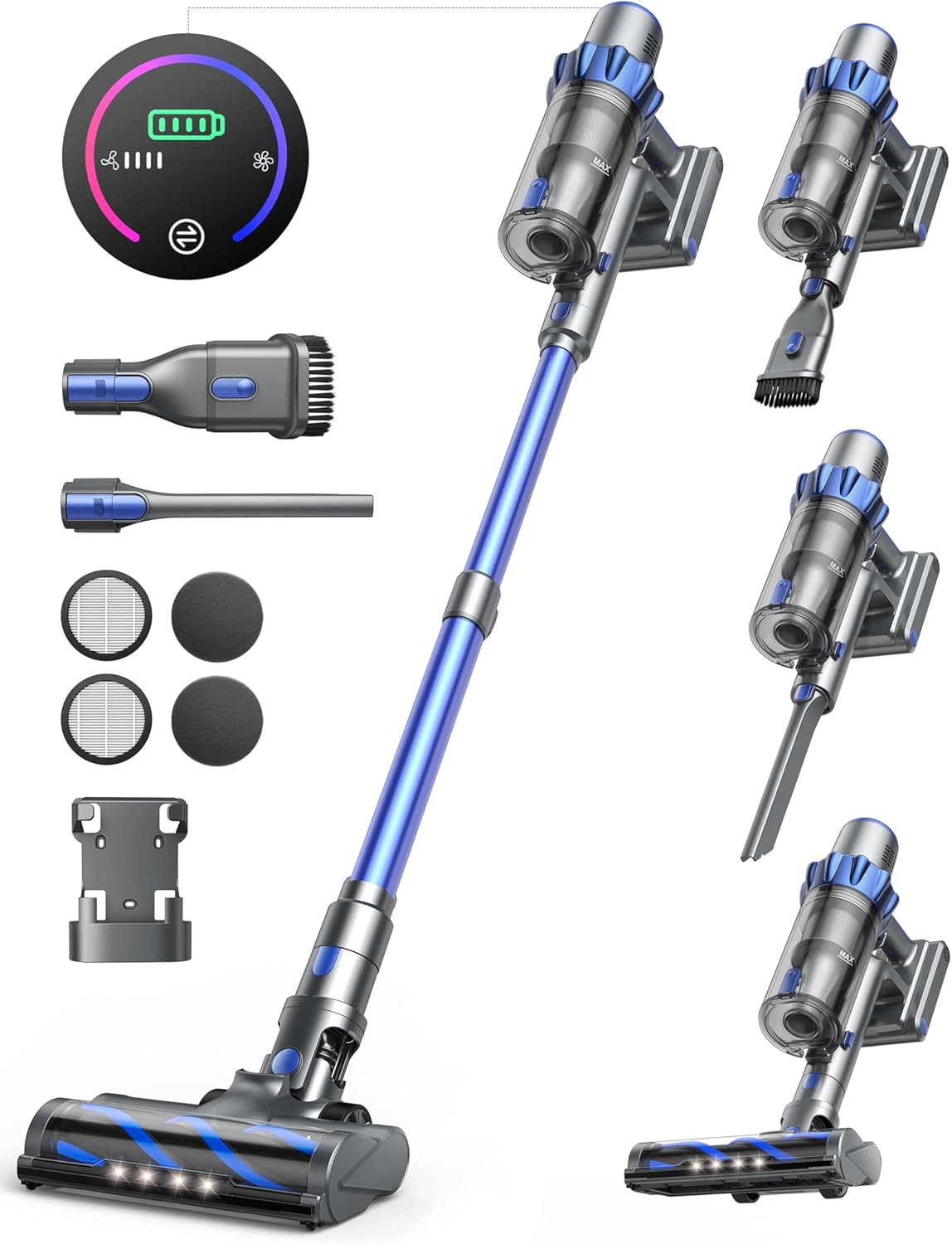 Cordless Vacuum Cleaner, 45KPA 550W Vacuum Cleaners for Home, Stick Vacuum with Color Touch