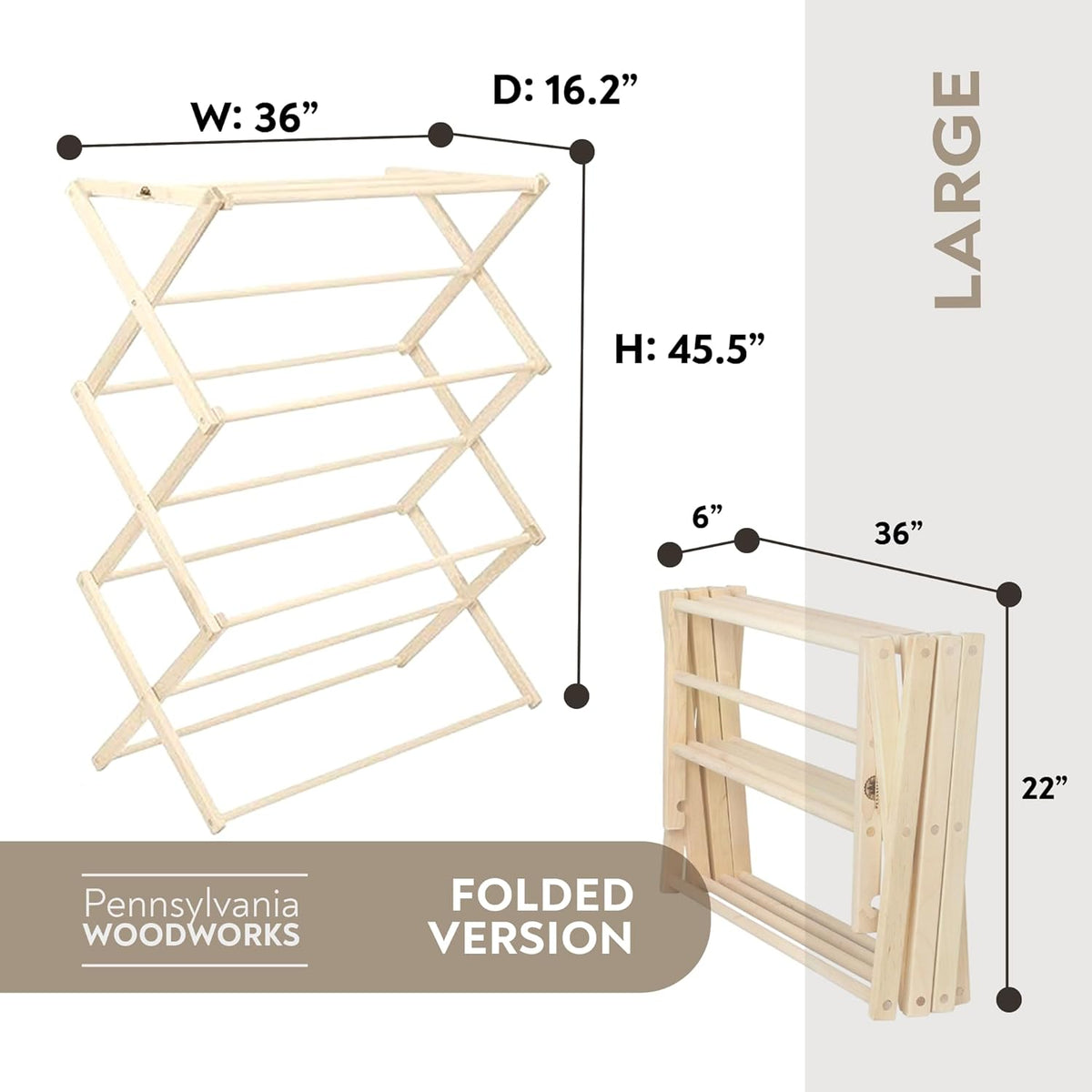 Pennsylvania Woodworks Premium American Maple Clothes Drying Rack - Handcrafted in Pennsylvania