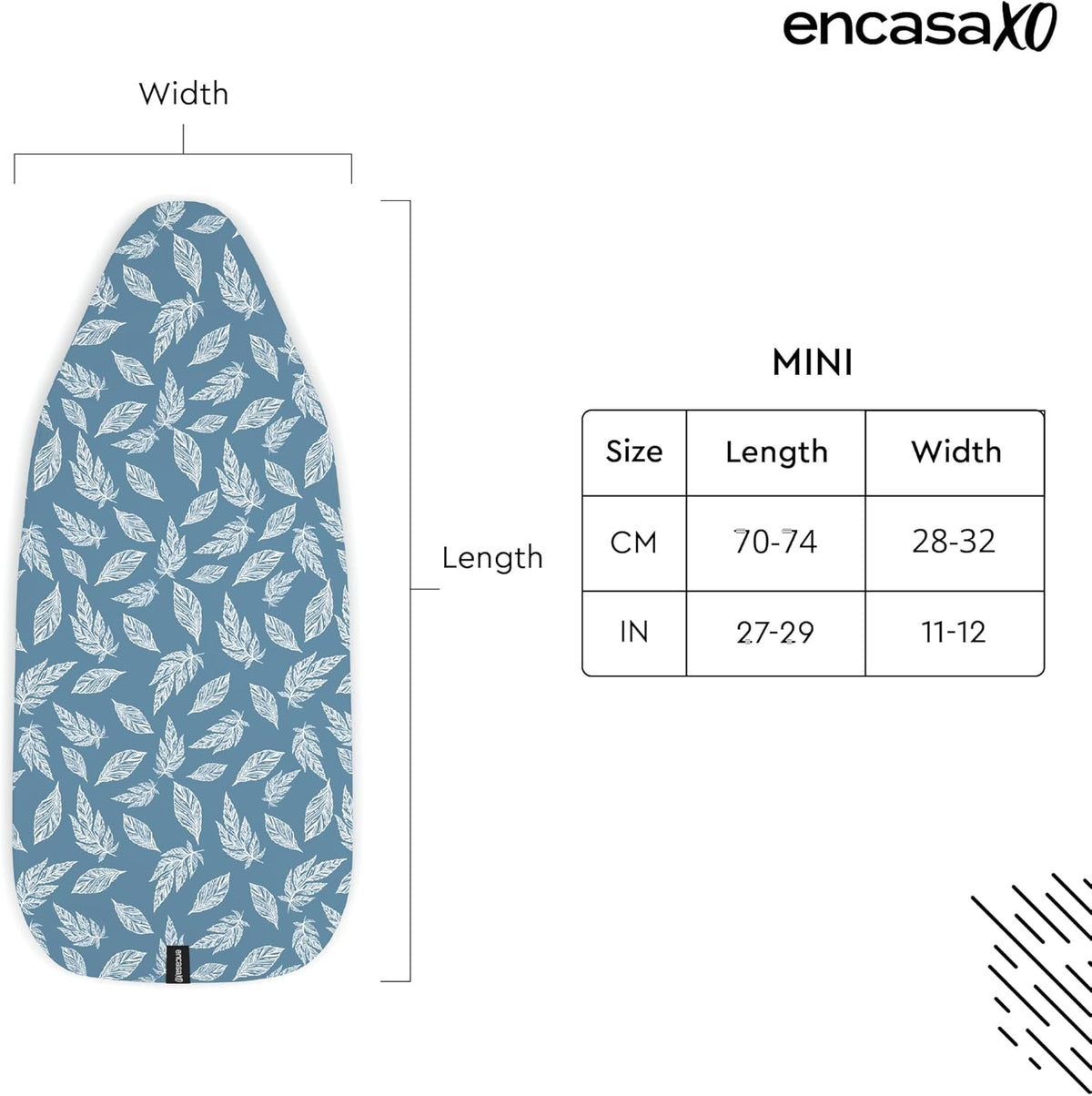Encasa XO Ironing Board Cover and Pad 28"x12" - Thick 3mm Felt Padding, Drawstring Tightening &