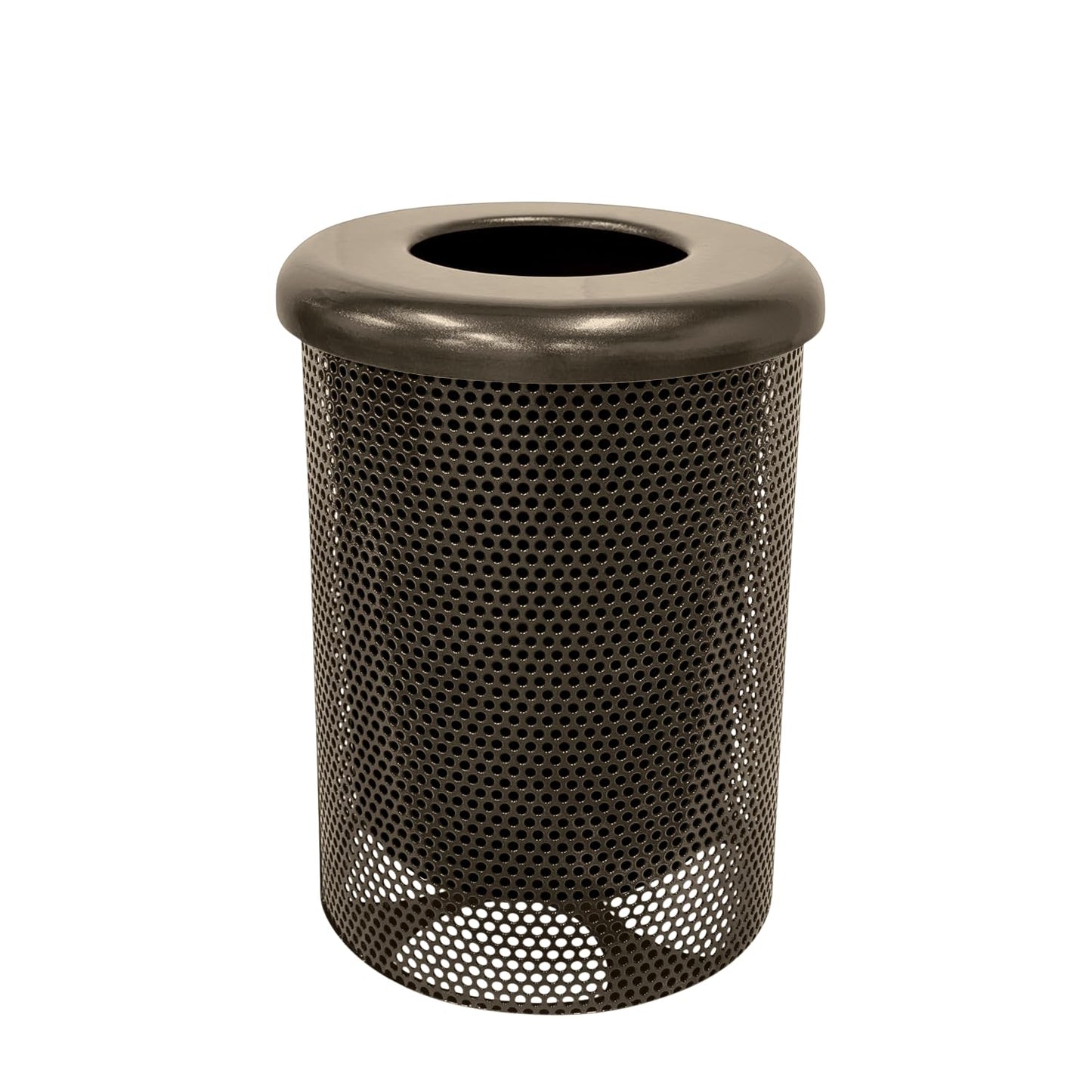 COATEDOUTDOORFURNITURE RFT-P-TXTBRW Heavy Duty Round Trash Receptacle with Flat Top, Liner