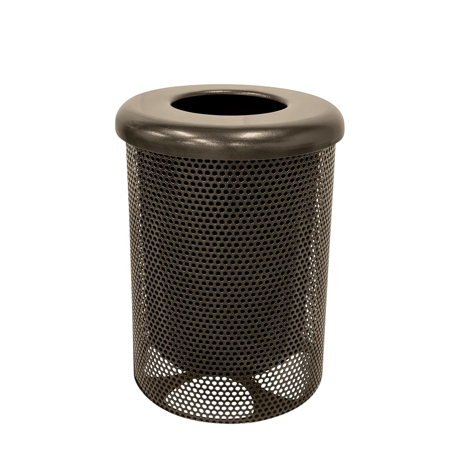 COATEDOUTDOORFURNITURE RFT-P-TXTBRW Heavy Duty Round Trash Receptacle with Flat Top, Liner