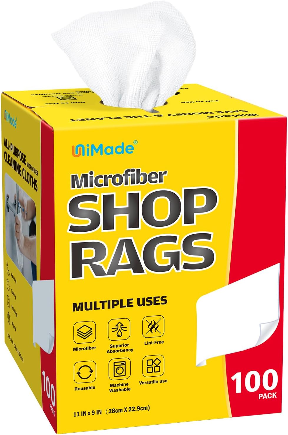 Shop Rags, 100 Sheets Microfiber Cleaning Cloth Commercial Grade Washcloths Lint-Free Bulk Shops