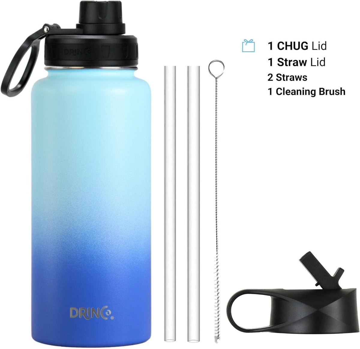DRINCO Stainless Steel Water Bottle Spout Lid Vacuum Insulated Double Wall Water Bottle Wide Mouth