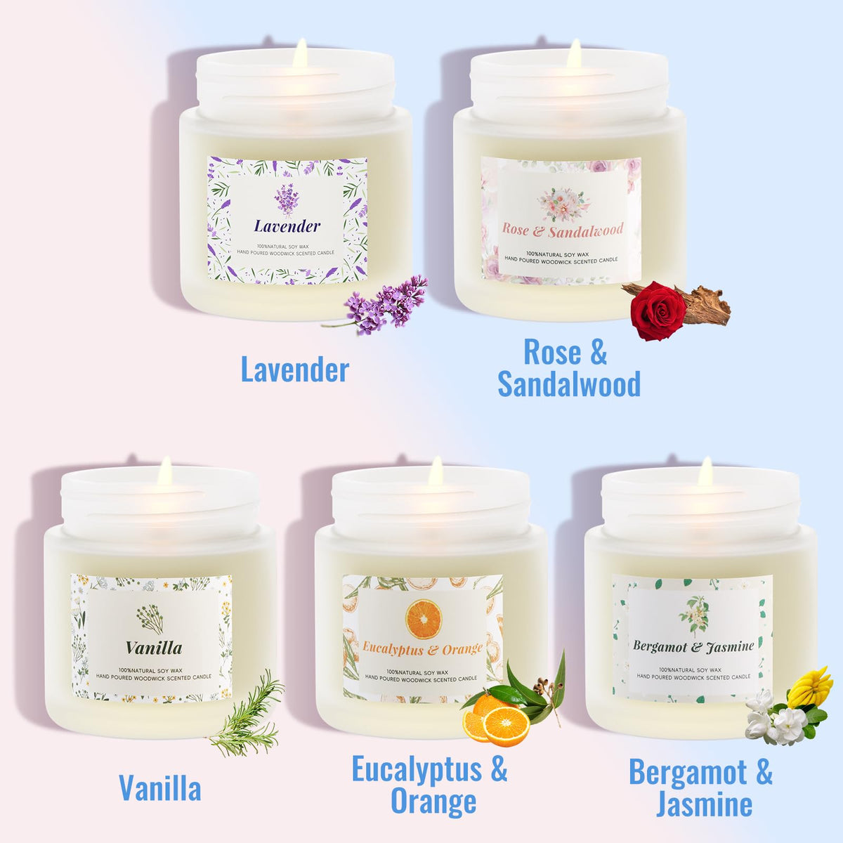 BlissfulOasis Scented Candles, Candles for Women, 5 Pack