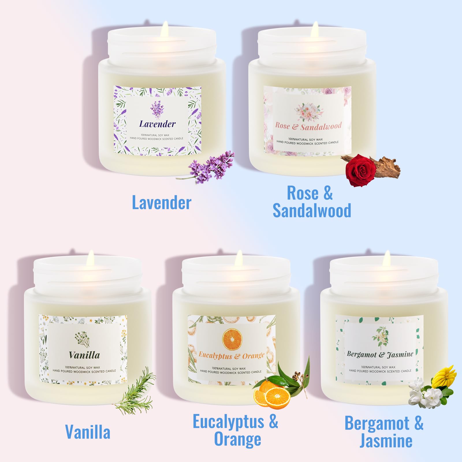 BlissfulOasis Scented Candles, Candles for Women, 5 Pack