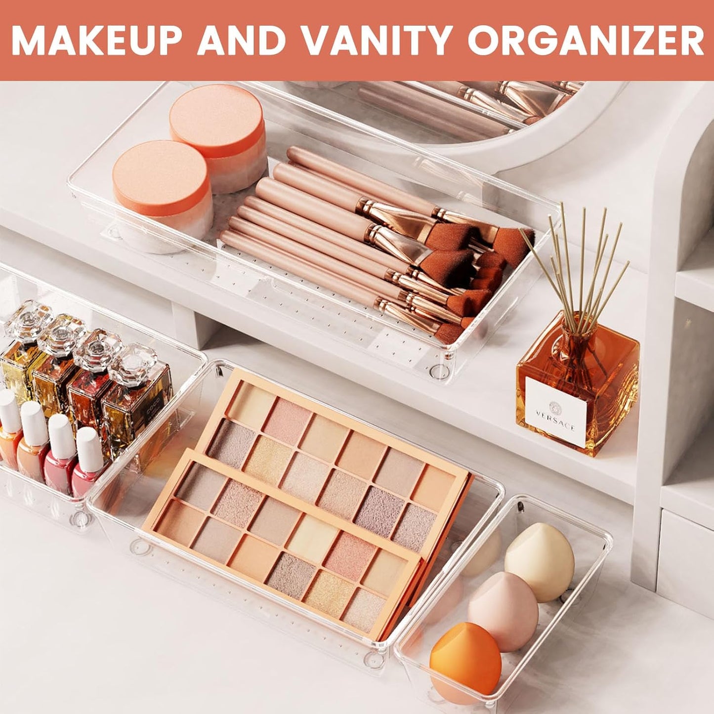 Large Clear Plastic Drawer Organizer 28 Pack - 5 Sizes (XL to small) Acrylic Drawer Organizer Trays