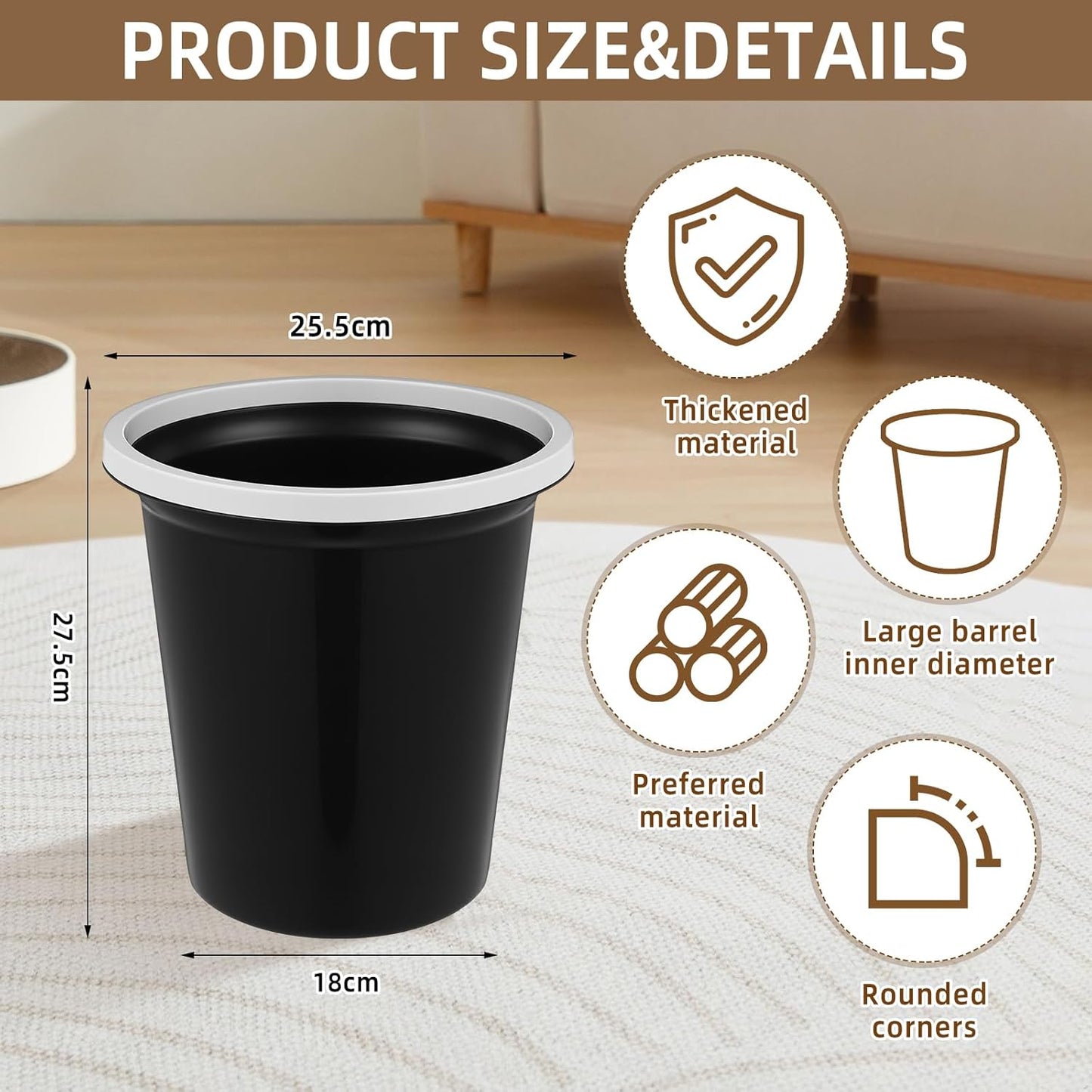 Maxdot 36 Pcs Bathroom Trash Cans Bulk 2 Gallon Small Waste Basket Round Garbage Can Plastic Trash