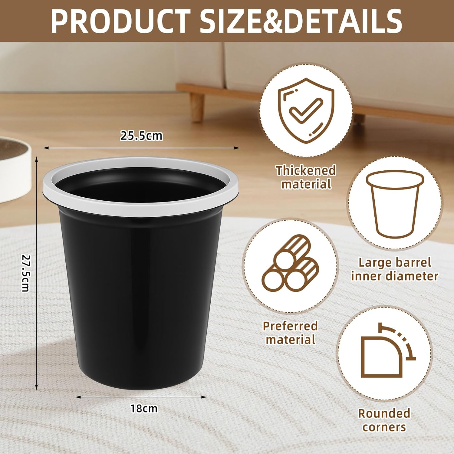 Maxdot 36 Pcs Bathroom Trash Cans Bulk 2 Gallon Small Waste Basket Round Garbage Can Plastic Trash