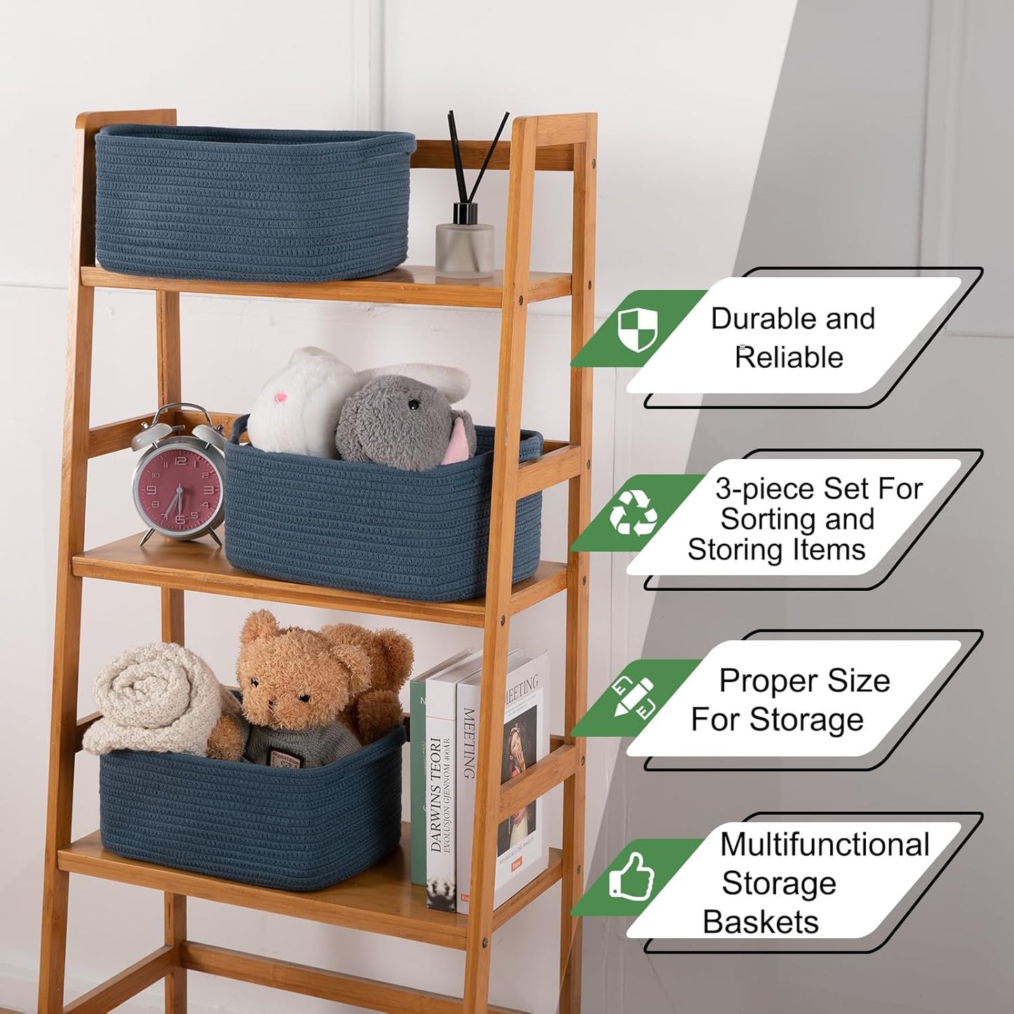 OIAHOMY Cotton Rope Woven Baskets for Storage, Nursery Rectangle Storage Basket with Handles for