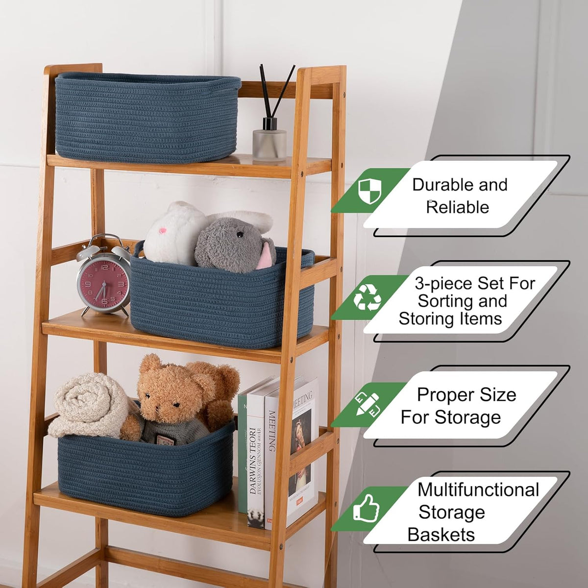 OIAHOMY Cotton Rope Woven Baskets for Storage, Nursery Rectangle Storage Basket with Handles for