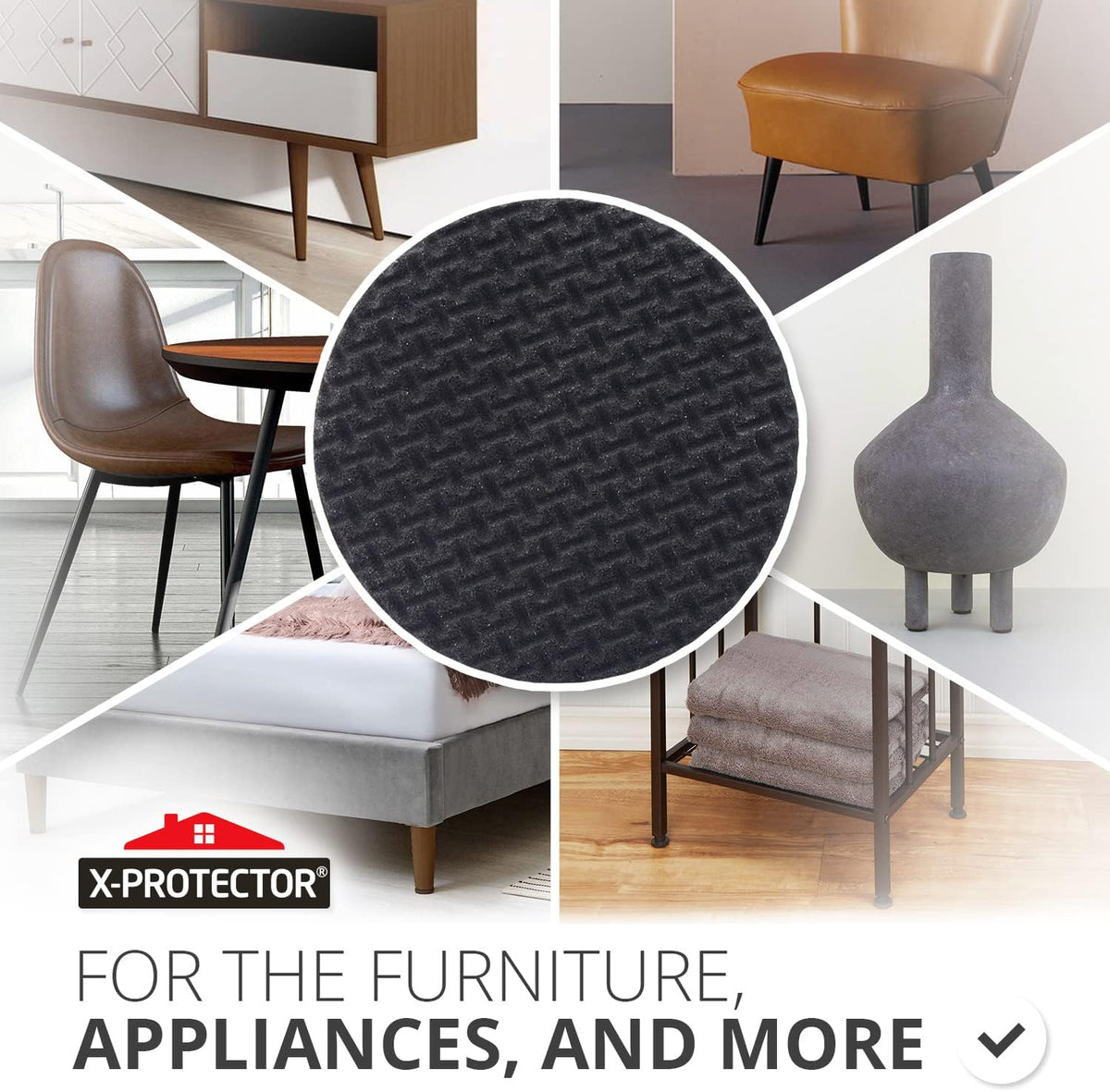 Non Slip Furniture Pads 16 pcs 1" X-Protector - Premium Furniture Grippers! Self-Adhesive Rubber