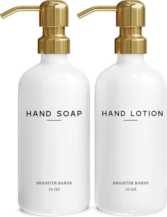 Luxury Glass Soap and Lotion Dispenser Set by Brighter Barns - Liquid Soap Dispenser Bathroom Set