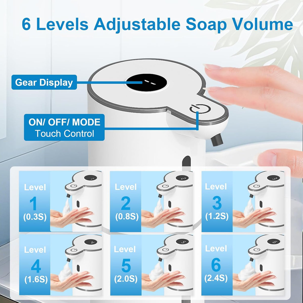 Automatic Foaming Soap Dispenser Touchless, USB Rechargeable Smart Hand Soap Dispenser, 6-Level