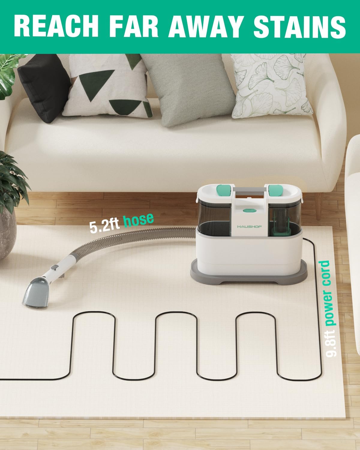 HAUSHOF Portable Carpet Spot and Upholstery Cleaner, 12Kpa Lightweight Deep Couch Cleaner Machine