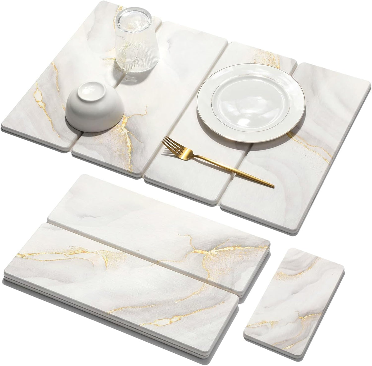 2 PCS Large Stone Dish Drying Mat for Kitchen Counter Quick Dry Stone Dishes Mats Marbled Water