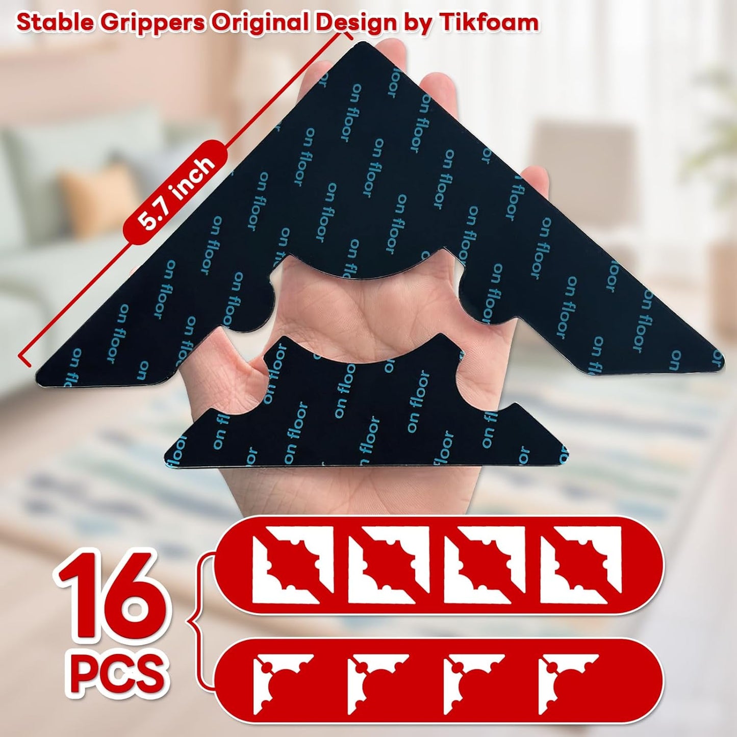 Rug Non Slip Grippers, Reusable Rug Tape Pads for Hardwood Floors, Strong Carpet Gripper for Area