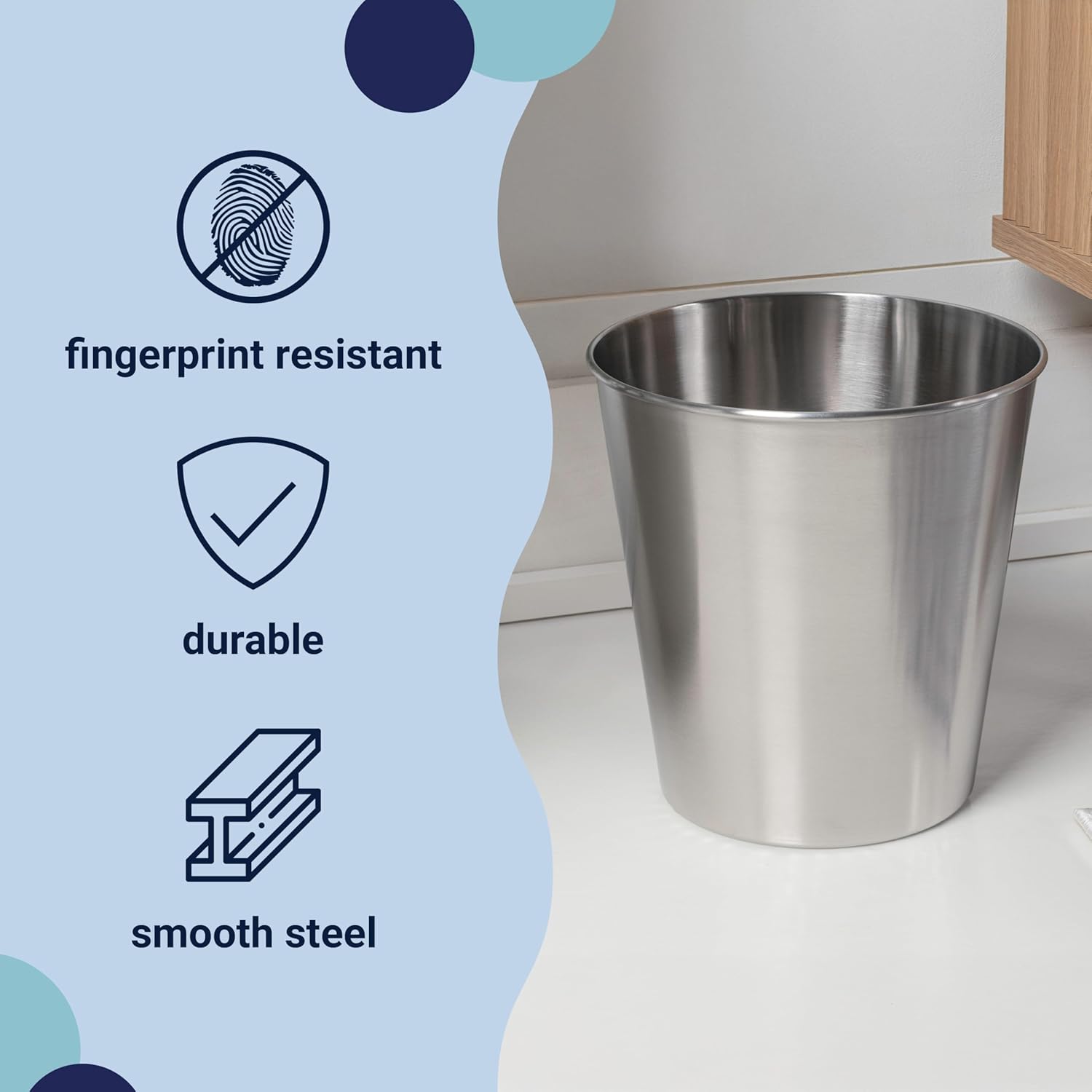 happimess HPM1113C Nolan Modern Classic Smooth Steel 2-Gallon Wastebasket for Home, Bathroom