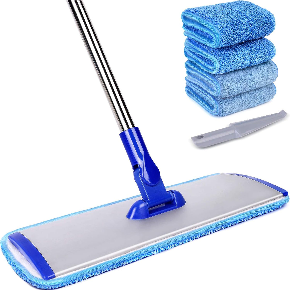 18" Professional Microfiber Mop Floor Cleaning System, Flat Mop with Stainless Steel Handle, 4