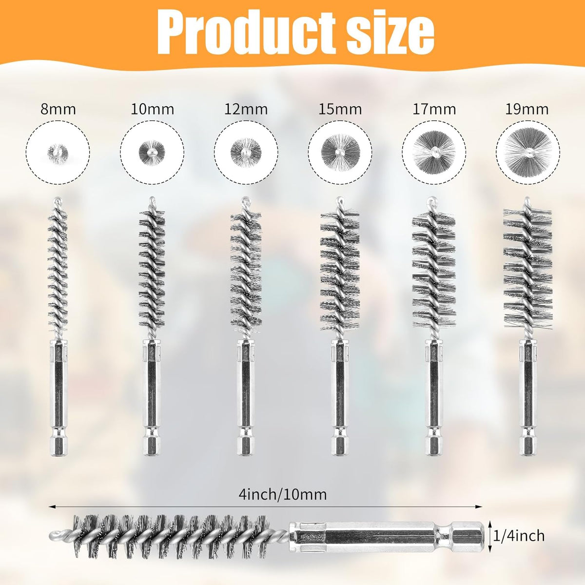 12 Pieces Wire Brush Drill Bore Cleaning Brush Set,with 1/4 Inch Hex Shank Stainless Steel Wire