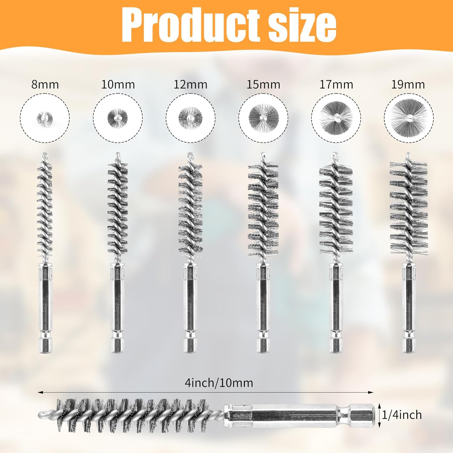 12 Pieces Wire Brush Drill Bore Cleaning Brush Set,with 1/4 Inch Hex Shank Stainless Steel Wire