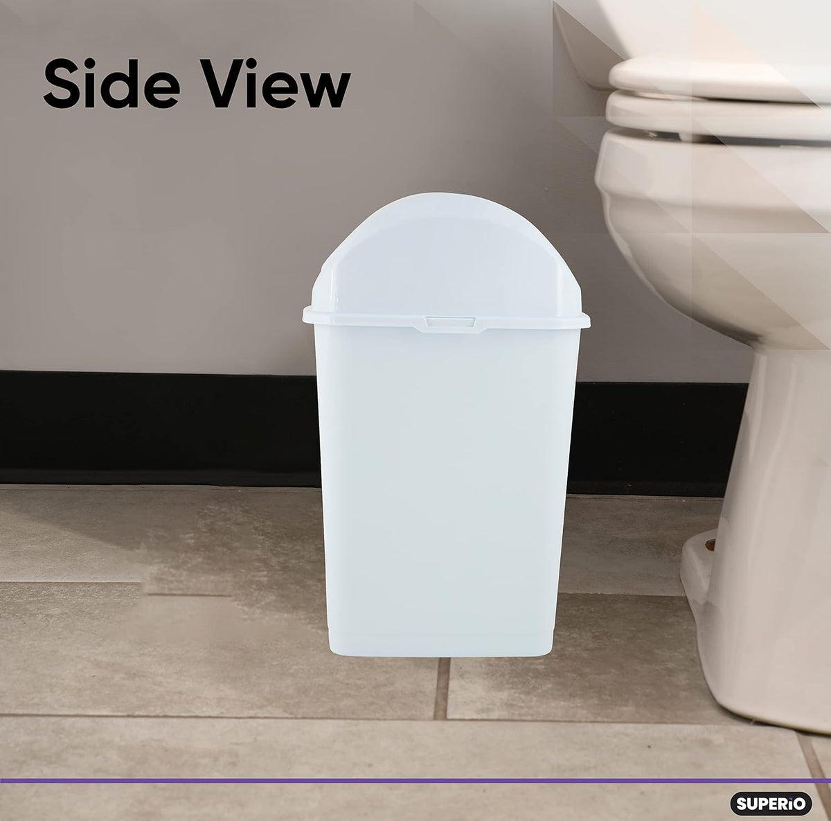 Superio Small 2.5 Gallon Plastic Trash Can with Swing Top Lid, Compact Slim Waste Bin for Under