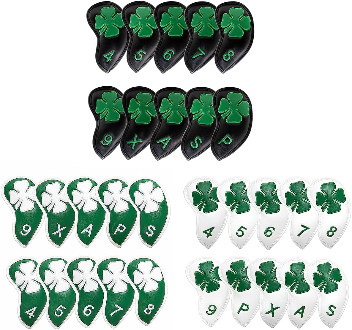 Lucky Clover Golf Iron Club Head Covers Headcovers Set, 10pcs Leather Golf Headcovers for Irons