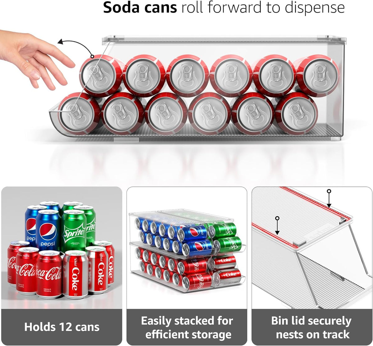 Sorbus Soda Can Organizer for Refrigerator – Stackable Can Dispenser with Lid for Fridge, Pantry