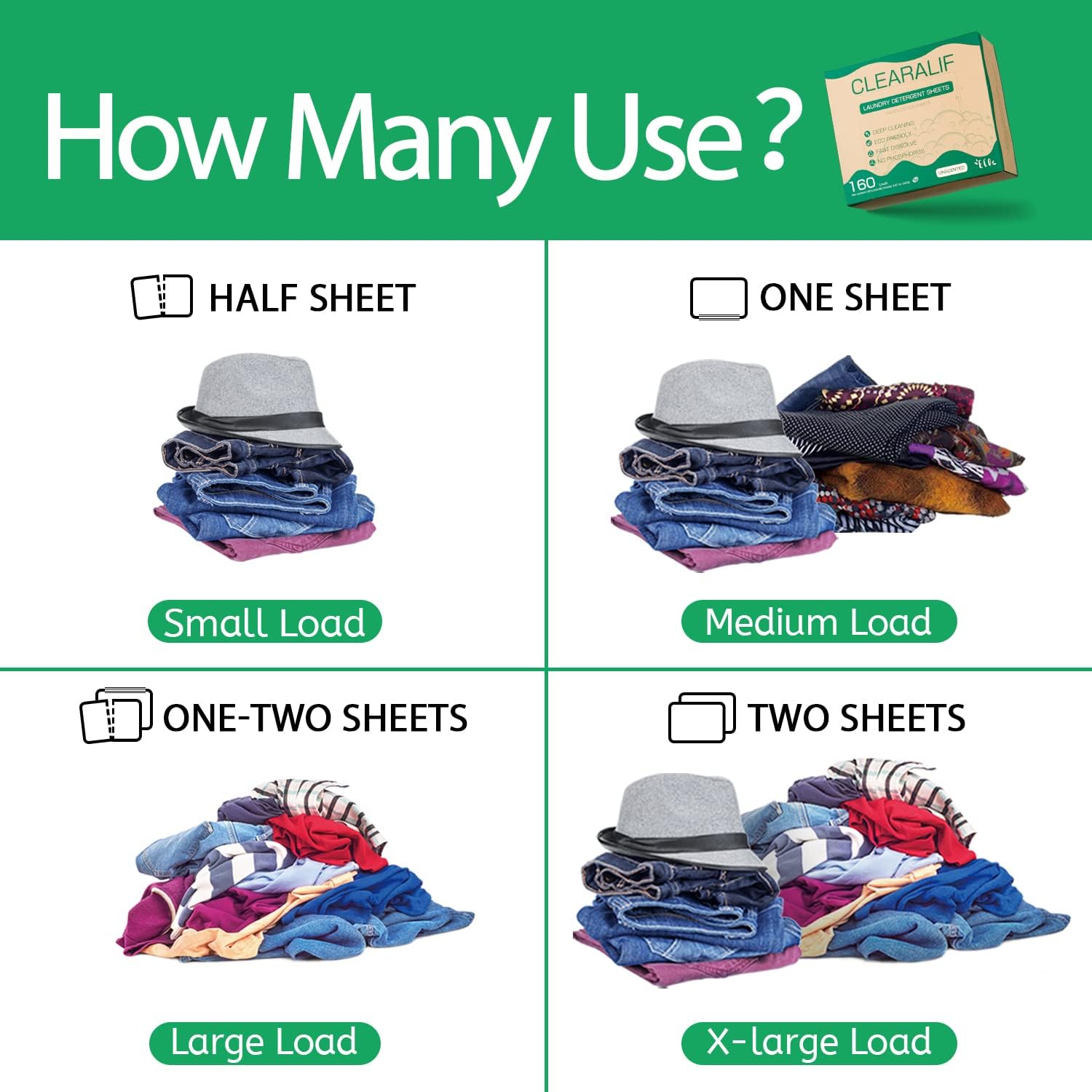 CLEARALIF Laundry Detergent Sheets (480 Loads), Unscented,Great For Travel, Apartments, Dorms