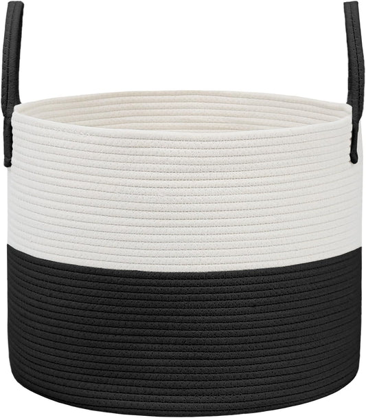 Woven Blanket Basket,65L Large Rope Storage Bin with Handles, Organizer for Blankets Toys Book and