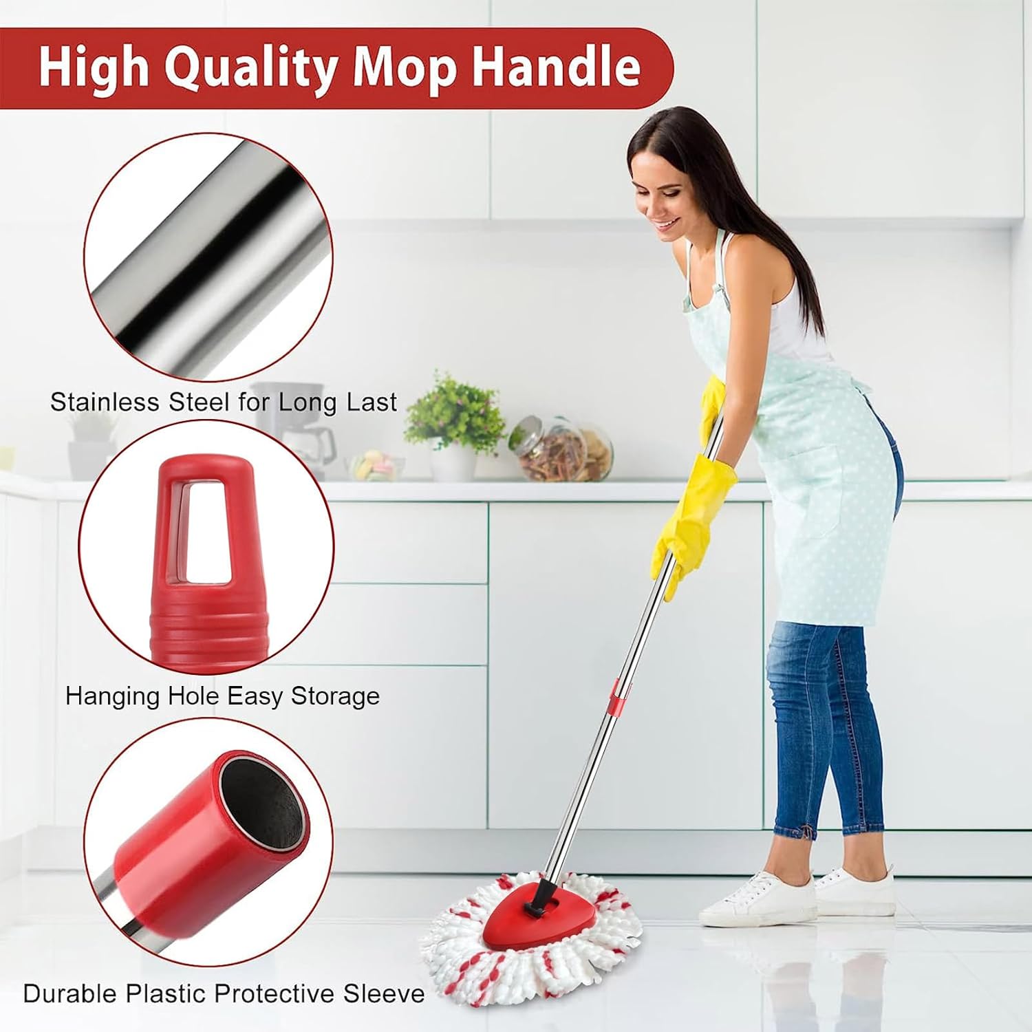Spin Mop Replacement Head, Base, Handle Compatible with Ocedar Mop Set EasyWring 1-Tank Microfiber