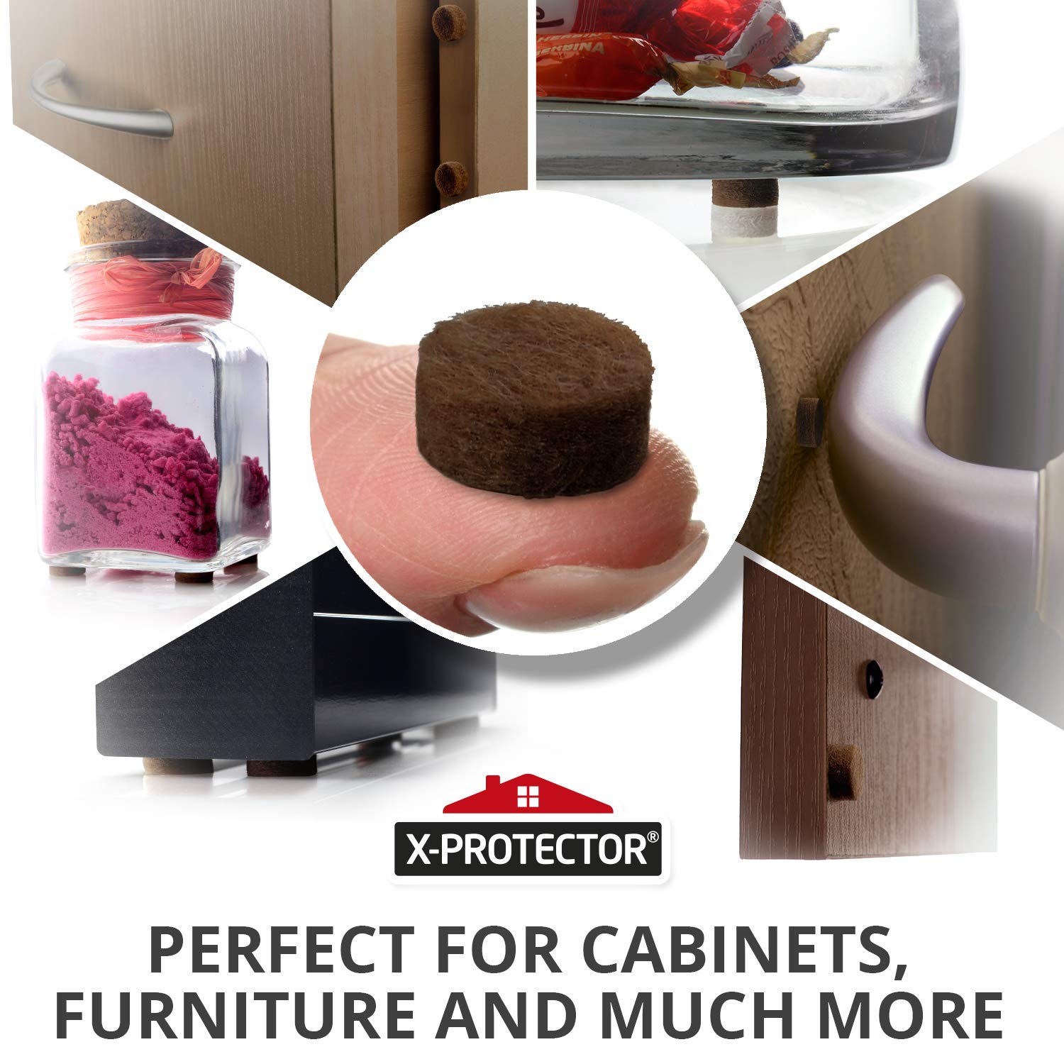 Cabinet Door Bumpers X-Protector 100 PCS – Small Felt Pads 3/8” – Ideal Brown Felt Bumpers