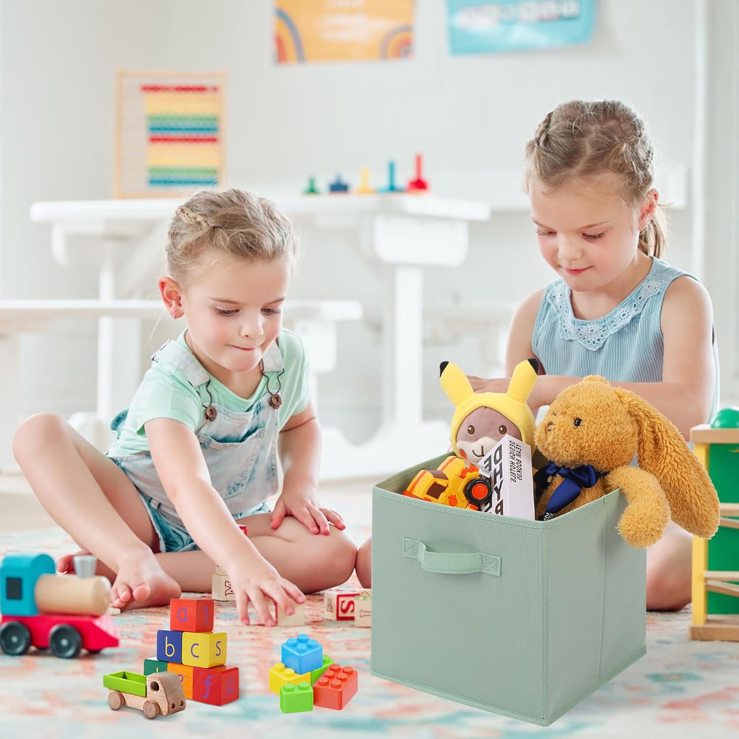 Stero 13x13x13 Inch Fabric Storage Bins 6 Pack Fun Colored Storage Cubes with Handles Foldable Cube