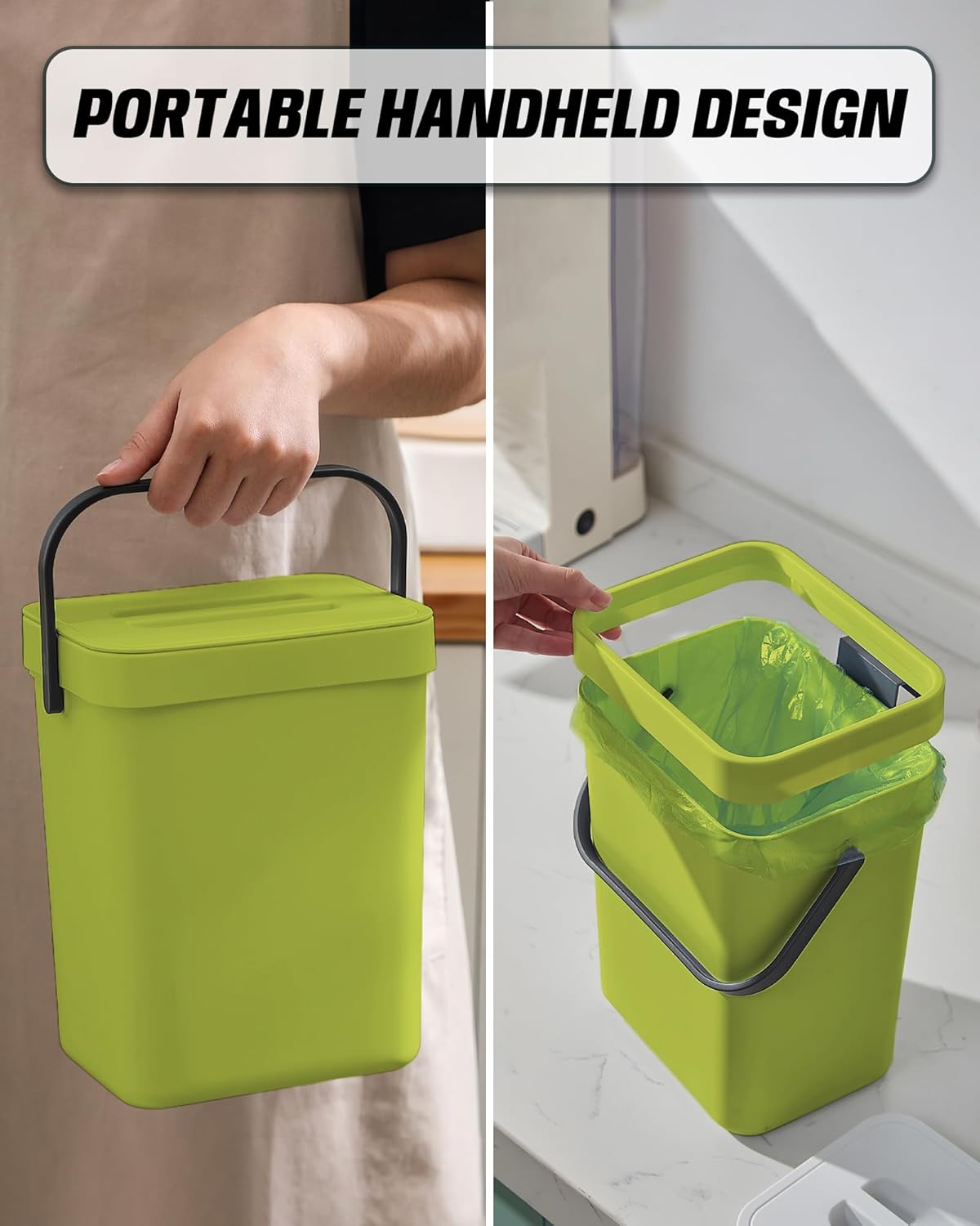 Compost Bin for Kitchen Countertop 5L/1.3 Gal Hanging Small Trash Can with Lid, Kichen Under Sink