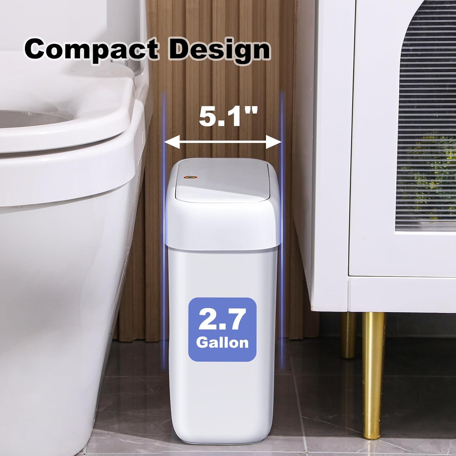 funest Bathroom Small Trash Can with Lid,10L / 2.7 Gallon Slim Garbage Bin Wastebasket with Press