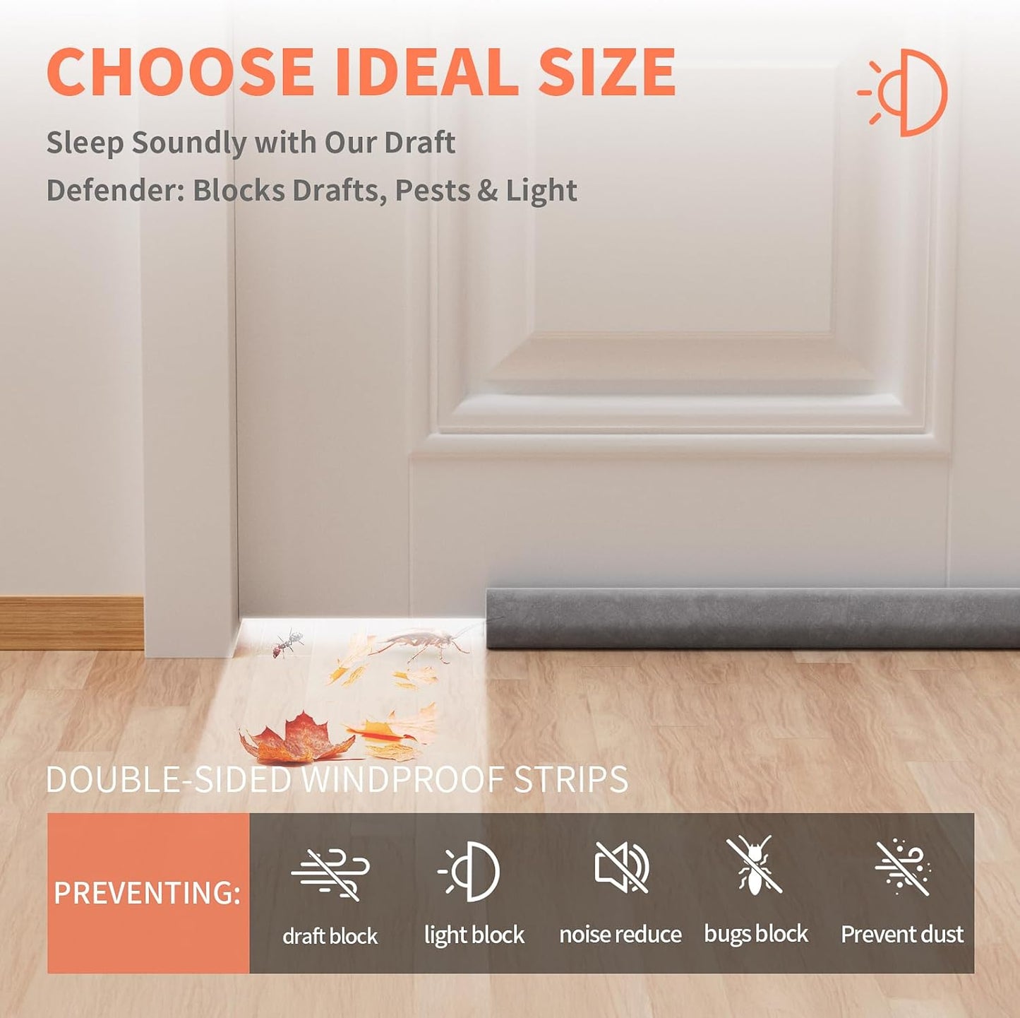 Door Draft Stopper for Bottom of Door, Under Door Gap Filler/Seal for Big Gap, No Folding Required