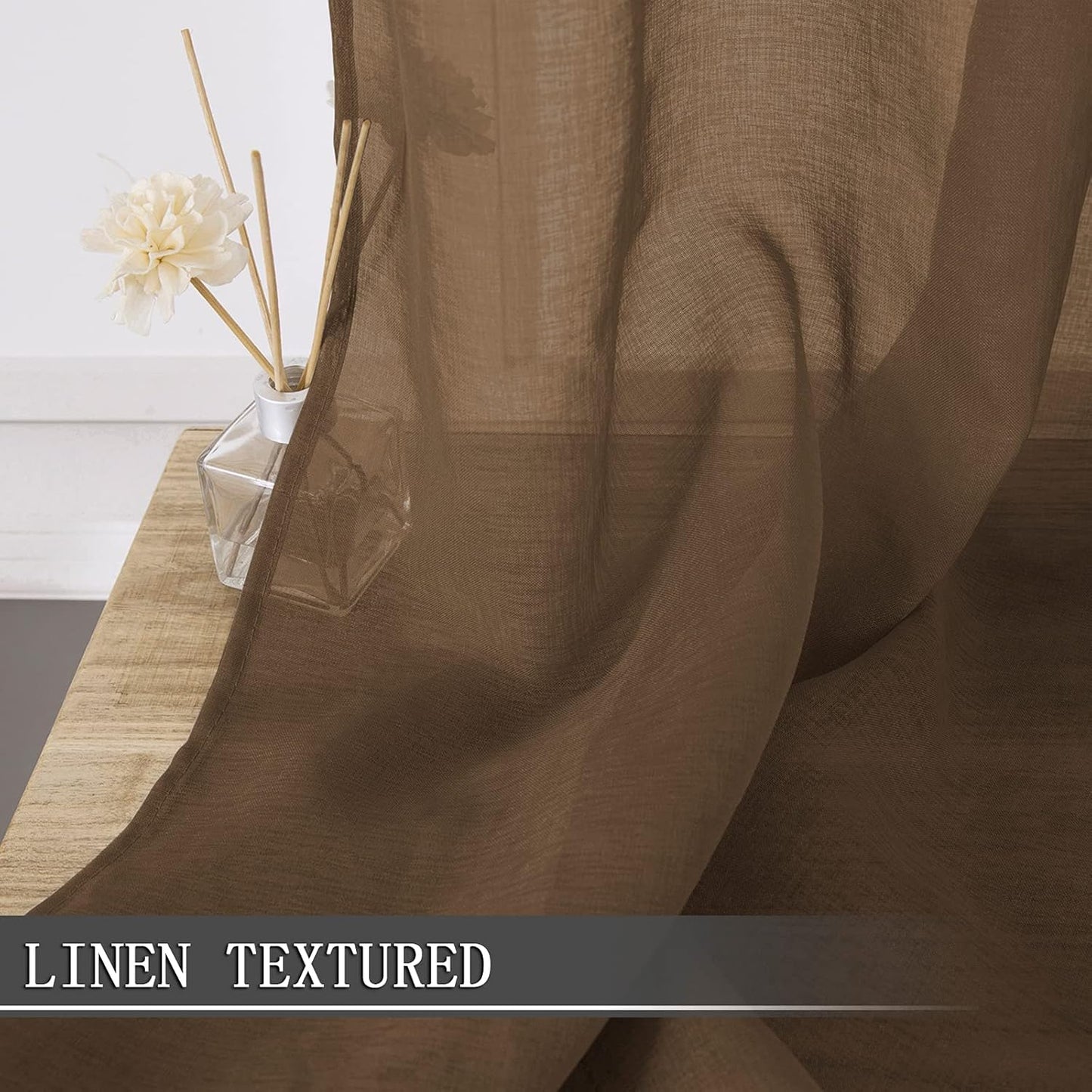 Tollpiz Sheer Curtains Linen Textured Bedroom Curtain Sheers Light Filtering Rod Pocket Voile