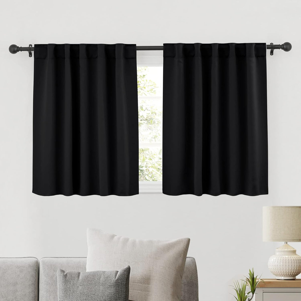RYB HOME Short Black Curtains for Bedroom, Blackout Thermal Insulated Curtain Tiers Small Window